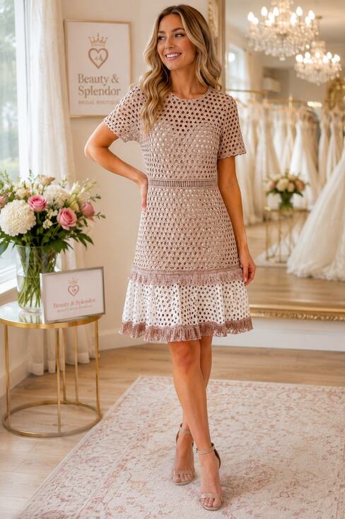 Ever After Dresses & Skirts - Ever After Crochet Eyelet Fringe Dress in Tan Size Small